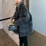 ビッグチェック4つ釦ショートコート チェスター 韓国ファッション | LADY LIKE  | 詳細画像6 
