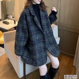 ネイビー | ビッグチェック4つ釦ショートコート チェスター 韓国ファッション | LADY LIKE 