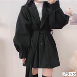 ブラック | ベルト付きふんわり袖ハーフコート ハーフ丈 アウター | LADY LIKE 