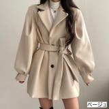 ベージュ | ベルト付きふんわり袖ハーフコート ハーフ丈 アウター | LADY LIKE 