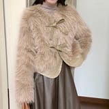 ダークベージュ | 異素材切替えフェイクファージャケット | LADY LIKE