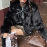 ブラック | 異素材切替えフェイクファージャケット | LADY LIKE