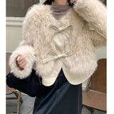 ベージュ | 異素材切替えフェイクファージャケット | LADY LIKE