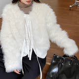 ホワイト | 異素材切替えフェイクファージャケット | LADY LIKE