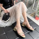 ゴールドモチーフ付きスクエアヒールサンダル ラインストーン ミュール | LADY LIKE | 詳細画像8