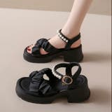 ブラック | 【春夏新作】パール付きストラップ厚底サンダル | LADY LIKE 