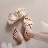 アイボリー | 【春夏新作】パール付きストラップ厚底サンダル | LADY LIKE 