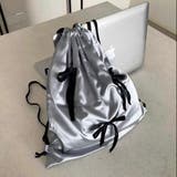 グレー | リボン付きサテン巾着ナップザック | LADY LIKE