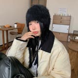 ブラック | 耳あて付きシャギーニット帽 | LADY LIKE 