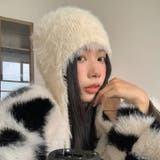 オフホワイト | 耳あて付きシャギーニット帽 | LADY LIKE 