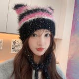 シャギーボーダー猫耳ニット帽 | LADY LIKE  | 詳細画像5 