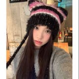 ブラック | シャギーボーダー猫耳ニット帽 | LADY LIKE 