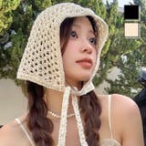 【春夏新作】ストラップ付きクロシェ編みニット帽 | LADY LIKE  | 詳細画像1 