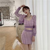 チェック柄カーディ+キャミ+ミニスカート 3点セット 秋服 | Sibra | 詳細画像3