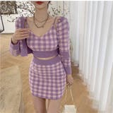 チェック柄カーディ+キャミ+ミニスカート 3点セット 秋服 | Sibra | 詳細画像1