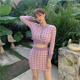 チェック柄カーディ+キャミ+ミニスカート 3点セット 秋服 | Sibra | 詳細画像6