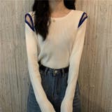 ホワイト | ニットトップス 韓国ファッション シンプル | Sibra