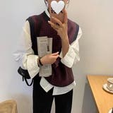 ネイビー | 幾何学柄 ニットベスト 韓国ファッション | Sibra