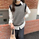 幾何学柄 ニットベスト 韓国ファッション | Sibra | 詳細画像19