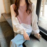 ボリュームスリーブドッキングニットベストブラウス ニット 可愛い | Sibra | 詳細画像2