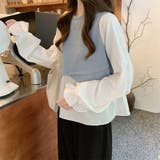 ボリュームスリーブドッキングニットベストブラウス ニット 可愛い | Sibra | 詳細画像9