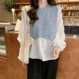 ボリュームスリーブドッキングニットベストブラウス ニット 可愛い | Sibra | 詳細画像10