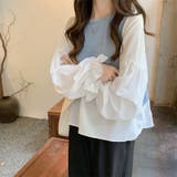 ボリュームスリーブドッキングニットベストブラウス ニット 可愛い | Sibra | 詳細画像12