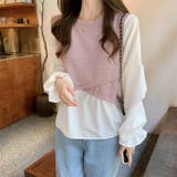 ボリュームスリーブドッキングニットベストブラウス ニット 可愛い | Sibra | 詳細画像3