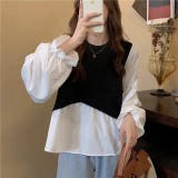 ボリュームスリーブドッキングニットベストブラウス ニット 可愛い | Sibra | 詳細画像19