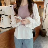 ピンク | ボリュームスリーブドッキングニットベストブラウス ニット 可愛い | Sibra