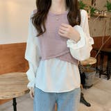 ボリュームスリーブドッキングニットベストブラウス ニット 可愛い | Sibra | 詳細画像6