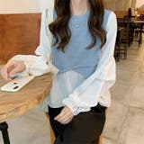 ボリュームスリーブドッキングニットベストブラウス ニット 可愛い | Sibra | 詳細画像7