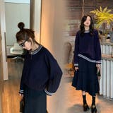 ネイビー | 配色ニットプルオーバー 韓国ファッション 韓国 | Sibra