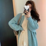 ケーブルニットロングカーディガン 韓国ファッション Vネック | Sibra | 詳細画像11 