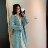 ケーブルニットロングカーディガン 韓国ファッション Vネック | Sibra | 詳細画像12 