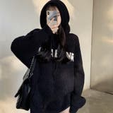 ブラック | ニットトップス フード付き 韓国ファッション | Sibra