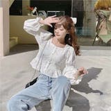 ホワイト | バックシャーリングブラウス 韓国ファッション ワンカラー | Sibra