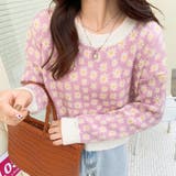 フラワ-柄ニットプルオーバー 韓国ファッション 可愛い | Sibra | 詳細画像2