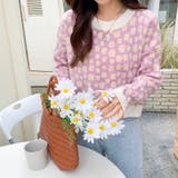 フラワ-柄ニットプルオーバー 韓国ファッション 可愛い | Sibra | 詳細画像3