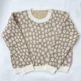 ベージュ | フラワ-柄ニットプルオーバー 韓国ファッション 可愛い | Sibra