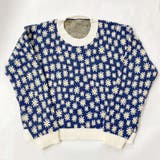 ネイビー | フラワ-柄ニットプルオーバー 韓国ファッション 可愛い | Sibra