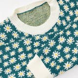 グリーン | フラワ-柄ニットプルオーバー 韓国ファッション 可愛い | Sibra