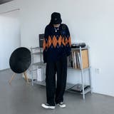 ネイビー | ビッグシルエット クルーネックニットプルオーバー 韓国ファッション | Sibra
