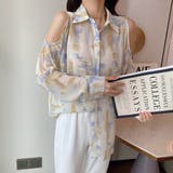 グリーン | シフォンジョーゼットプリントオーバーサイズシャツ 韓国ファッション ブルー | Sibra