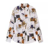 ベージュ | プリントシャツ長袖 柄シャツ  レトロ デザインシャツ | Sibra
