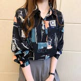 ブラック | プリントシャツ長袖 柄シャツ  レトロ デザインシャツ | Sibra