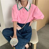 ピンク | 半袖polo衿Tシャツ 韓国ファッション トップス | Sibra