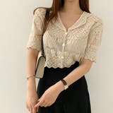ベージュ | ショート丈半袖カーディガン 韓国ファッション レース | Sibra
