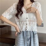 ショート丈半袖カーディガン 韓国ファッション レース | Sibra | 詳細画像6