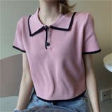 ショート丈polo衿ニットトップス 韓国ファッション 夏服[品番